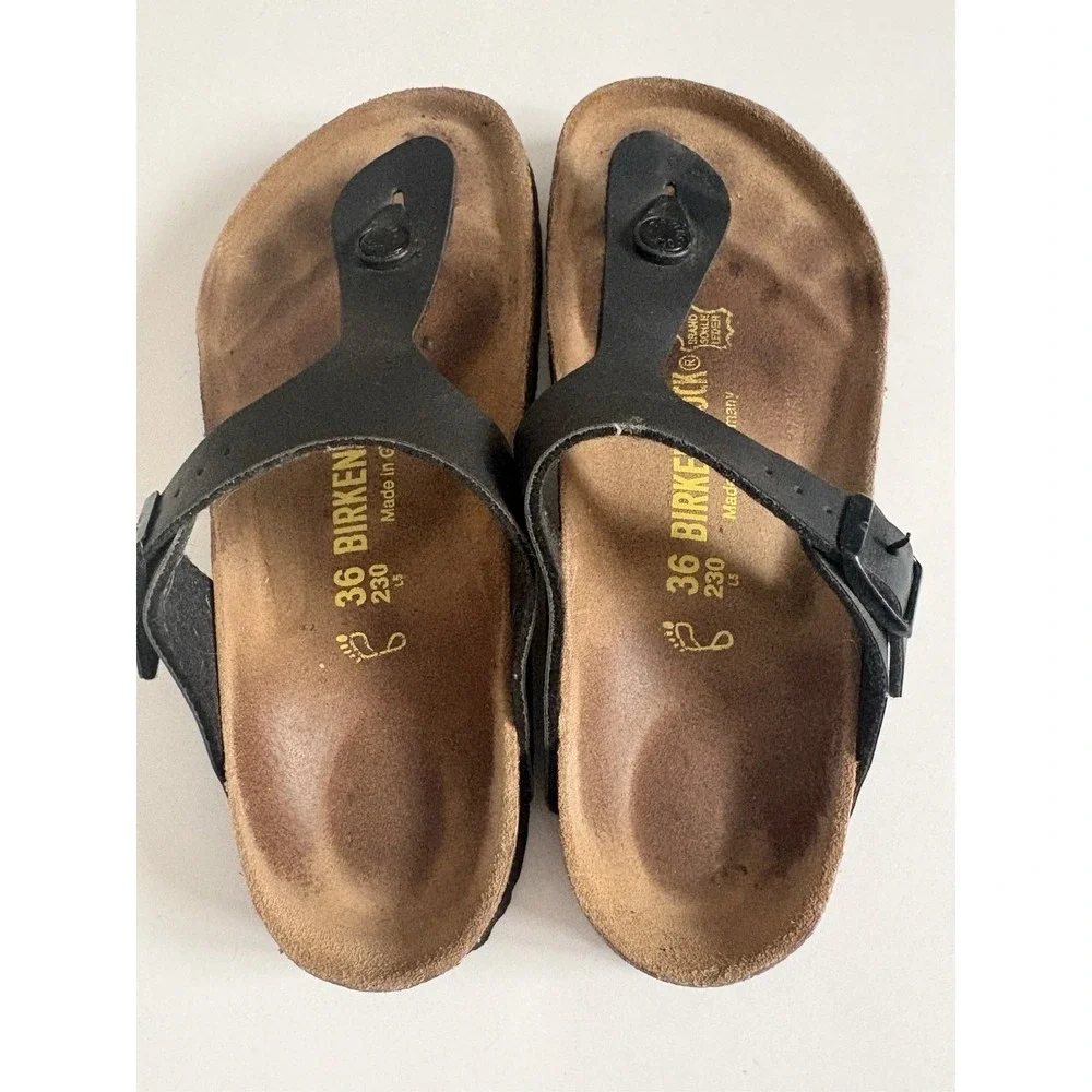 Birkenstock Gizeh Black Leather Thong Sandals Women's 36 (5-5.5)‎